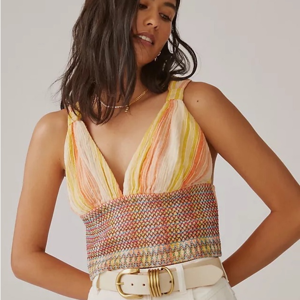 ✨ Anthropologie Striped Smocked Tank Sz L